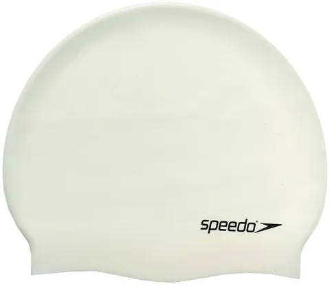Speedo Unisex Flat Silicon Swim Cap | Hair Protect, White, One Size