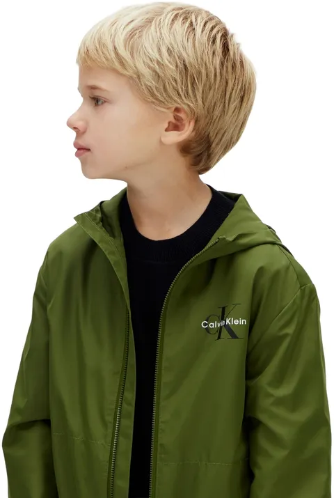 Calvin Klein Bambino Giacca a Vento Monologo Essential con Cappuccio, Verde (Rich