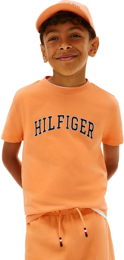 Tommy Hilfiger Bambino T-Shirt Maniche Corte Varsity in Cotone, Arancione (Faded Sun