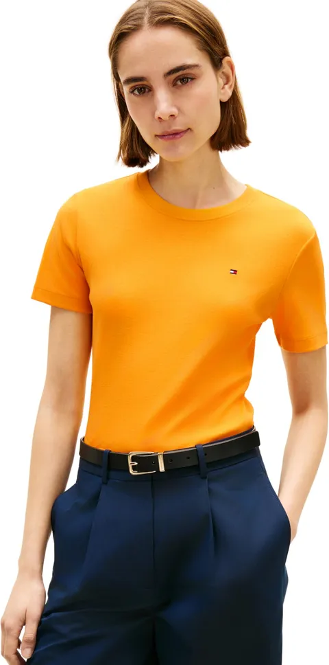 Tommy Hilfiger Donna T-Shirt Maniche Corte Slim Cody Scollo Rotondo, Arancione (Orange