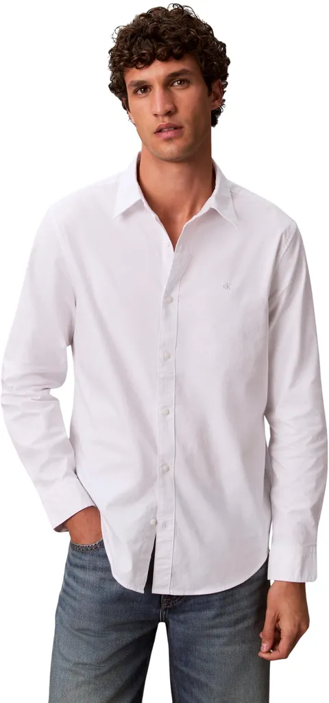 Calvin Klein Uomo Camicia Solid Oxford Classic Shirt Camicia Casual, Bianco (Brilliant
