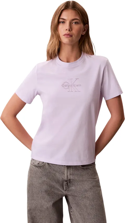 Calvin Klein Donna T-Shirt Maniche Corte Classic Monologo con Scollo Rotondo, Viola