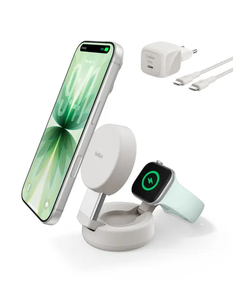 Belkin UltraCharge Pro Caricatore Wireless Magnetico Convertibile 2 in 1 MagSafe Qi2.2
