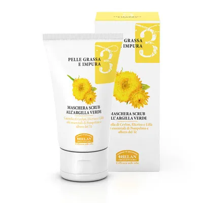 Helan, Linea Viso 3, Maschera Scrub Argilla Verde, Pelle grassa, 50 mL