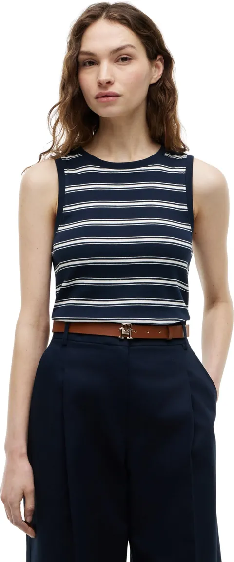 Tommy Hilfiger Donna Canotta Multistripe Slim Fit, Blu (Multi STP Dark Night Navy/Ecru), M