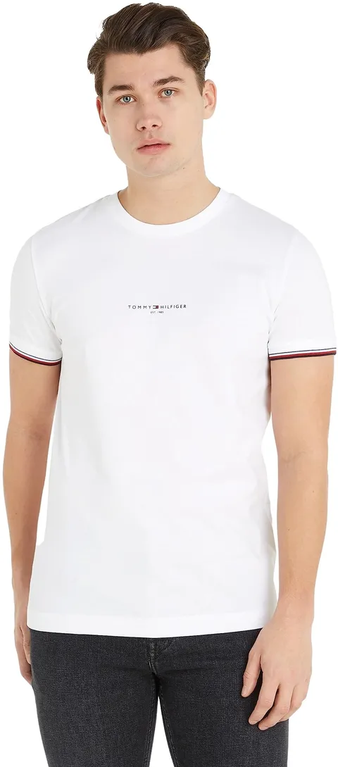 Tommy Hilfiger T-Shirt Uomo Maniche Corte Tipped Tee Scollo Rotondo, Bianco (White), L