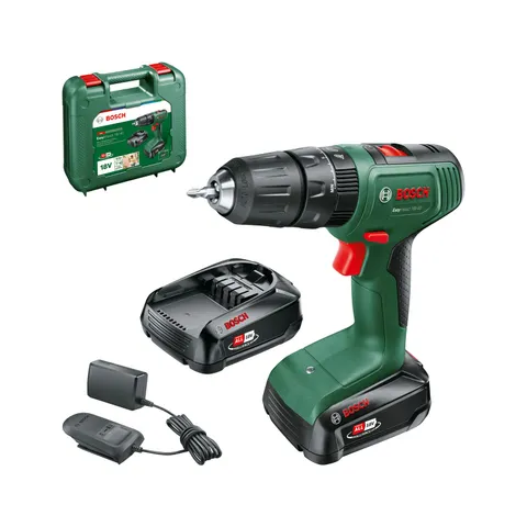 Bosch Home and Garden, Trapano con Percussione a Batteria EasyImpact 18 V-40 (2 Batterie