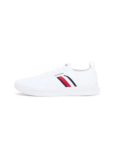 Tommy Hilfiger Uomo Sneakers Running Lightweight Knitted Profilo Basso, Bianco (White), 40
