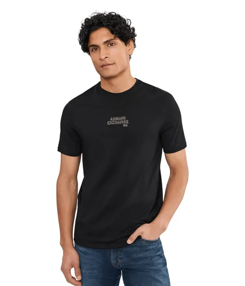Armani Exchange Maglietta da Uomo One Block up, Logo Emboridered Lettering, Colore Nero, L
