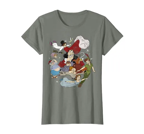Disney Peter Pan Group Shot Faded Portrait Maglietta