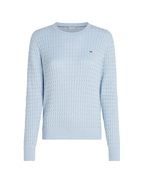 Tommy Hilfiger Donna Pullover Cable Fine Motivo a Trecce, Blu (Breezy Blue), XL