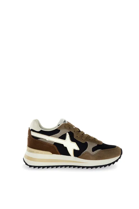 w6yz Sneakers in Tessuto Tecnico e Suede, Metallic Light Brown Black Taupe 41