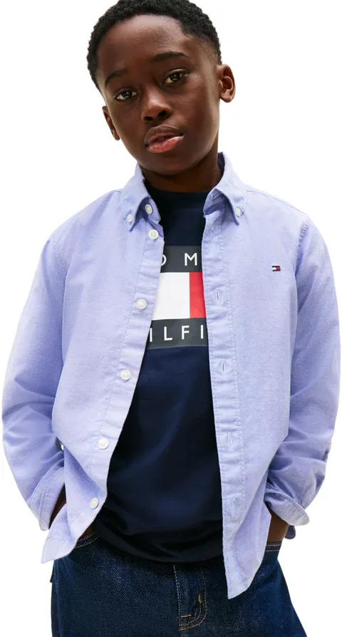 Tommy Hilfiger Bambino Camicia Oxford in Cotone Elasticizzato, Blu (Majesty Blue), 7 Anni
