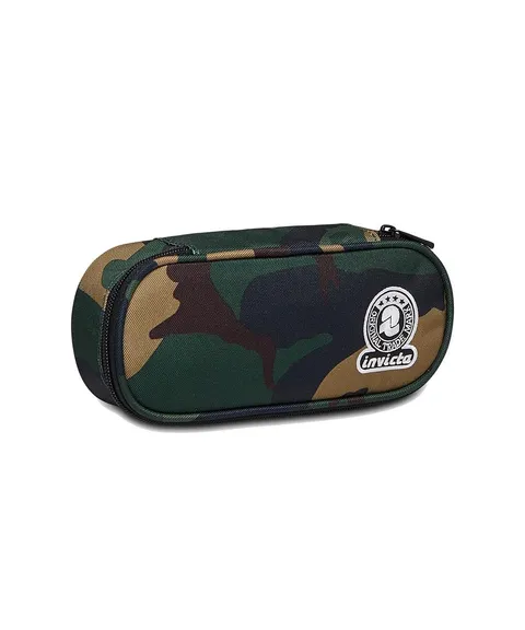 Invicta Portapenne Scuola Round Plus, Verde Militare, Green Camouflage, Bustina Ovale