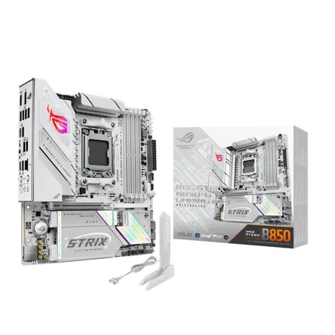 ASUS ROG Strix B850-G Gaming WiFi, Scheda Madre AMD mATX, 14+2+1 Stadi di Alimentazione, Slot DDR5, PCIe 5.0, 4 slot M.2, WiFi 7 (802.11be) e Ethernet 2,5Gb, USB-C da 20Gbps, Aura Sync RGB, Bianca