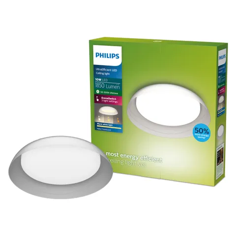 Philips Fleta UltraEfficient, Plafoniera da soffitto, 10W, 1850lm, Luce Bianca Calda