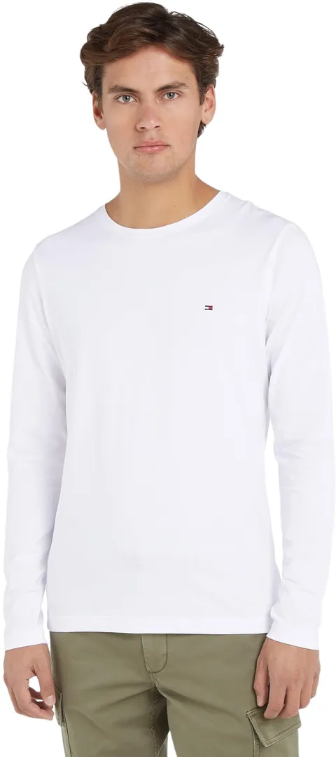 Tommy Hilfiger Uomo Maglietta Maniche Lunghe Stretch Slim Fit Cotone, Bianco (White), S
