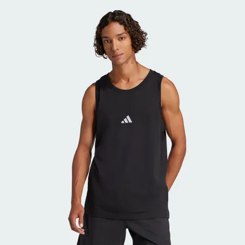 adidas Uomo Essentials Small Logo Single Jersey Tank Top Shirt, Black/White, L