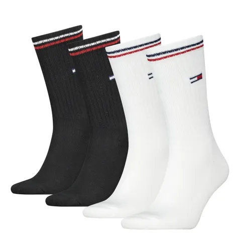 Tommy Hilfiger Crew, Calzini Unisex - Adulto, Bianco/Nero, 35-38