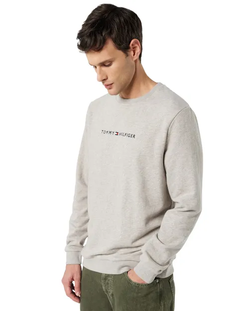Tommy Hilfiger Uomo Felpa Track Top con Scollo Rotondo, Beige (Heathered Pebble), XXL