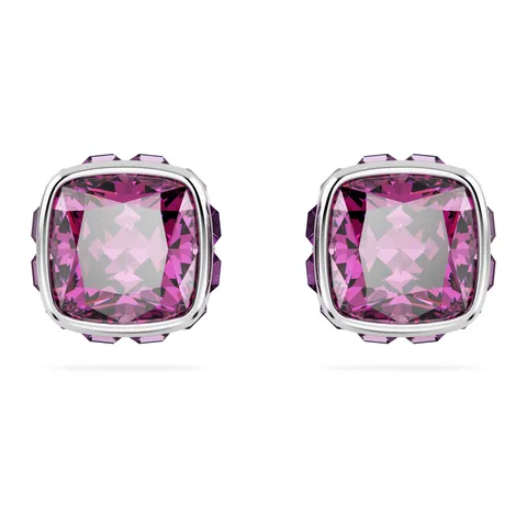 Swarovski Orecchini a lobo Birthstone, Taglio squadrato, Febbraio, Viola, Placcato rodio