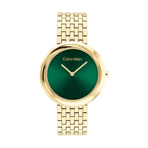 Calvin Klein Orologio Con Movimento Al Quarzo A Due Lancette da Donna Collezione TWISTED BEZEL con Cinturino in Acciaio Inossidabile di Colore Dorato - 25100066, Gold and Green