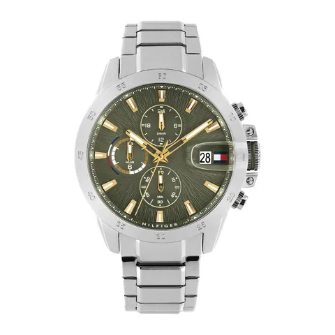 Tommy Hilfiger Orologio A Doppio Fuso Orarioda Uomo con Cinturino in Acciaio Inossidabile