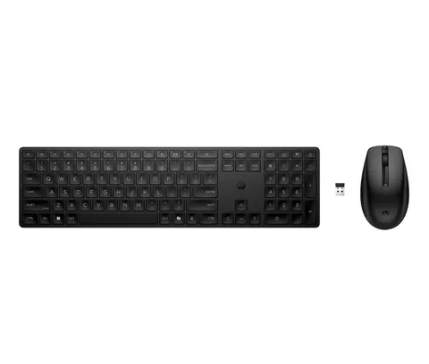 HP 650 Tastiera e Mouse Wireless con Dongle USB-A a 2,4 GHz, 20 Tasti programmabili, Piedini Regolabili con 6 Gradi Inclinazione, Tastierino Numerico, Mouse fino a 4000 DPI Personalizzabili, Nera