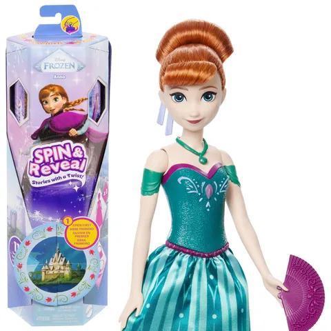 Mattel Disney Frozen - Anna Spin & Reveal, bambola ispirata al film Disney con 11