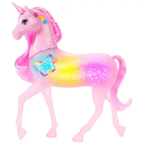 Barbie - Unicorno Luci Brillanti, cavallo con 20 combinazioni interattive di luci, suoni