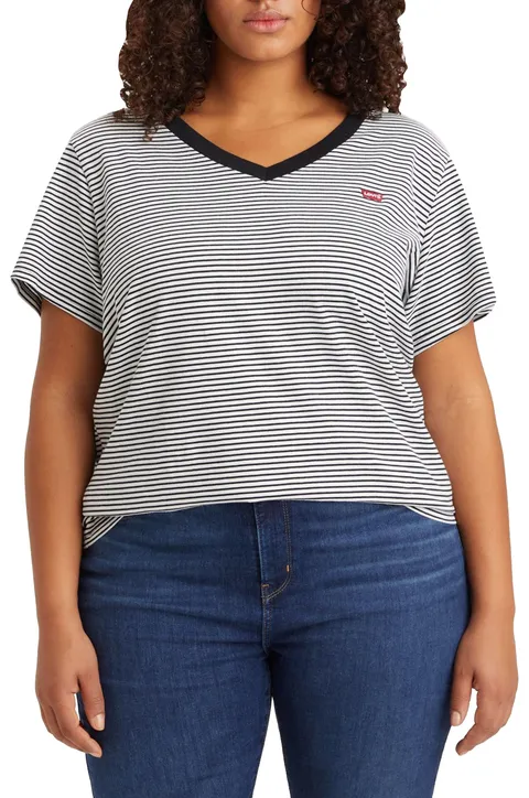 Levi's Plus Size V-neck Tee, T-shirt Donna, Raita Stripe Caviar, 1XL