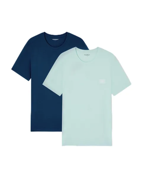 Emporio Armani T-Shirt da Uomo a Girocollo in Confezione da 2, Aqua/Orione, L