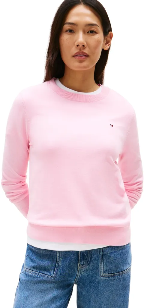 Tommy Hilfiger Donna Pullover Jersey Fine con Scollo Rotondo, Rosa (Classic Pink), XXS