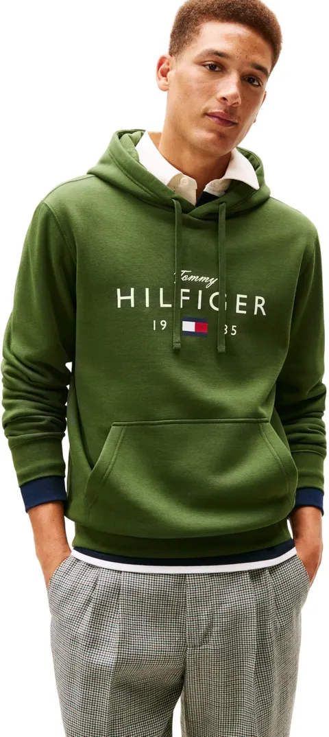 Tommy Hilfiger Felpa con Cappuccio da Uomo Brand Love Big Hilfiger MW0MW41427, Verde, M