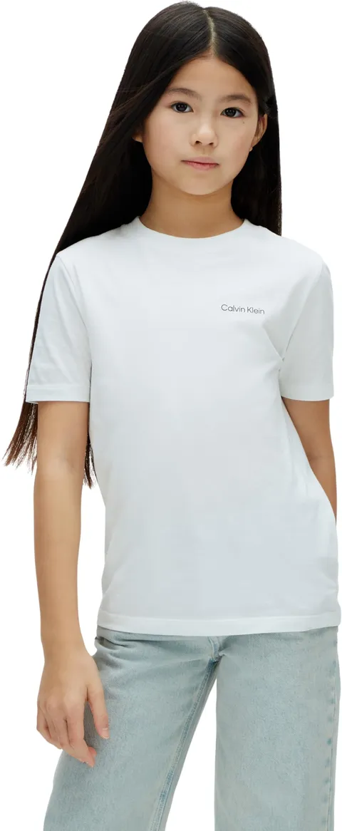 Calvin Klein Bambini Unisex T-Shirt Maniche Corte Chest Logo con Scollo Rotondo, Bianco (White 11-0601 TCX), 16 Anni