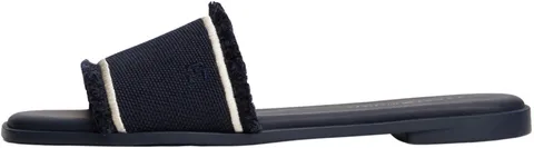 Tommy Hilfiger Donna Sandali Fringe Canvas Flat Eleganti, Blu (Space Blue), 40