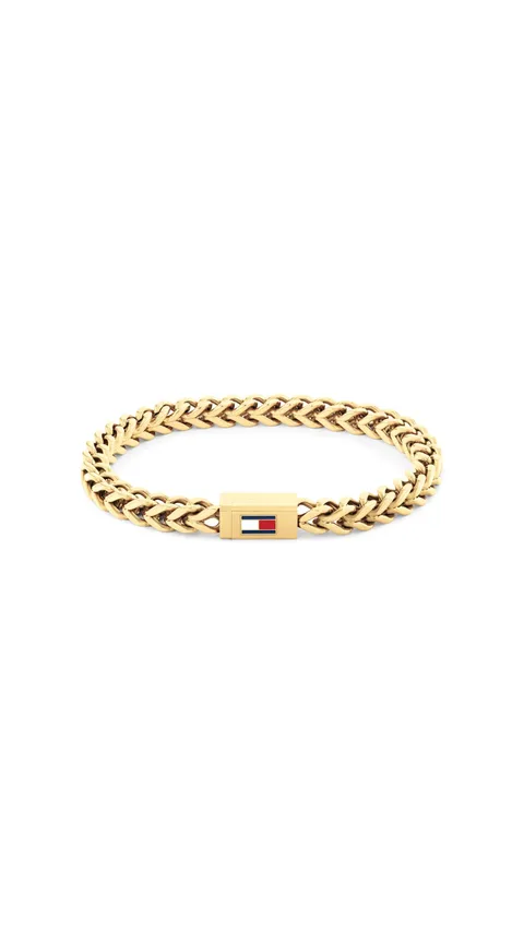 Tommy Hilfiger Jewelry Braccialetto a Catena da Uomo in Oro Giallo con la Iconica Bandiera 2790648S