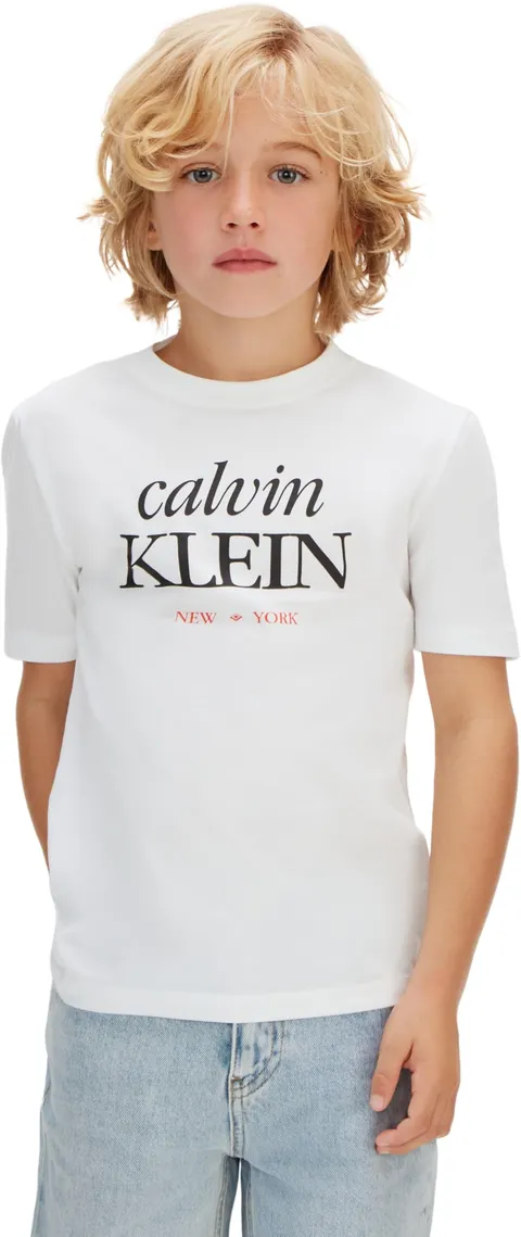 Calvin Klein Bambino T-Shirt Maniche Corte Logo in Cotone, Bianco (White 11-0601 TCX), 8