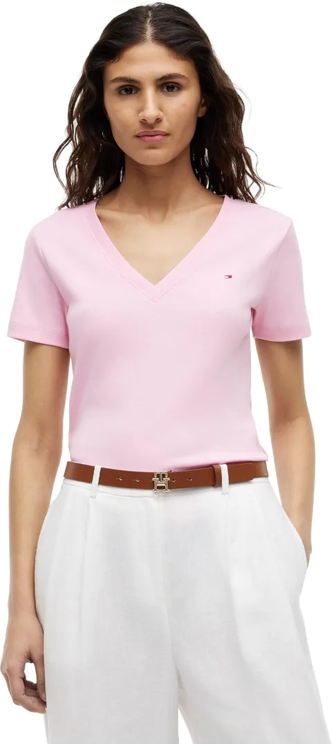 Tommy Hilfiger Donna T-Shirt Maniche Corte New Slim Cody con Scollo a V, Rosa (Classic