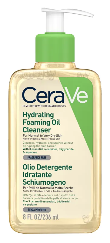 Olio Detersivo Idratante Schiumogeno 236 ml per Viso e Corpo - Deterge e Idrata senza