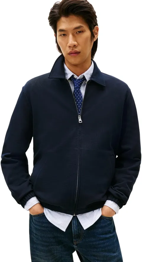 Tommy Hilfiger Uomo Felpa con Cerniera Essential Terry in Cotone, Blu (Desert Sky), L