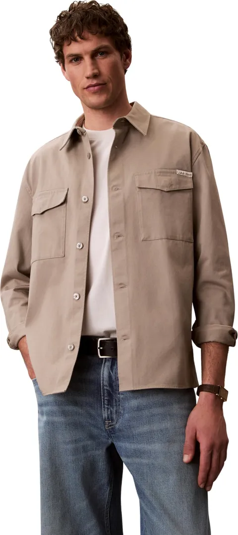 Calvin Klein Uomo Camicia Utility Chino Relaxed con Taschini sul Petto, Beige (Vintage