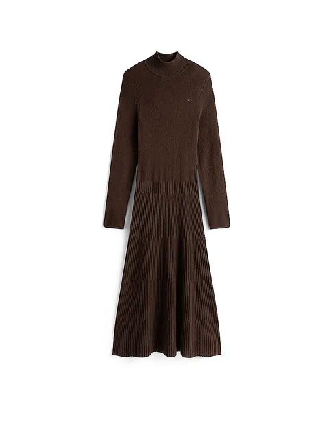 Tommy Hilfiger Donna Abito in Maglia Soft Wool Lunghezza Midi, Marrone (Dark Coffee), S
