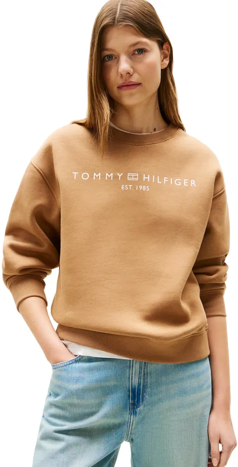 Tommy Hilfiger Donna Felpa Senza Cappuccio, Marrone (Hickory), XXS