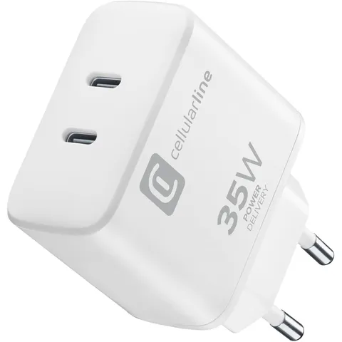 Cellularline | Dual Charger 35W | Caricabatterie da rete Power Delivery 35W con doppia