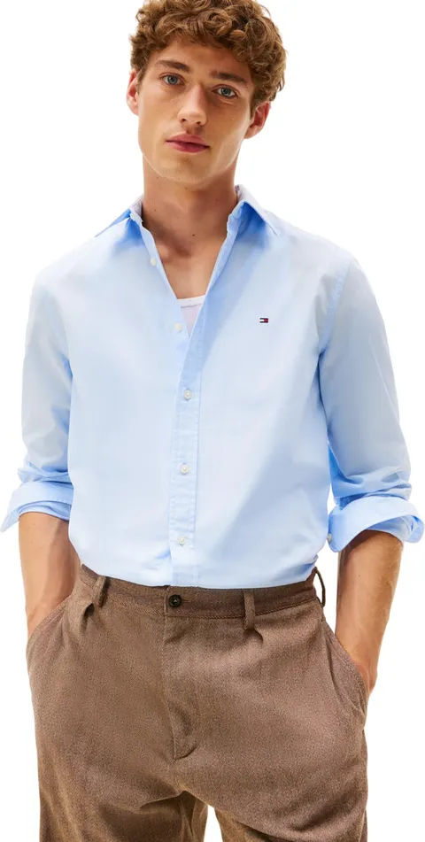 Tommy Hilfiger Uomo Camicia Flex Poplin Kent Collar Slim Fit, Blu (Sweet Blue), XS