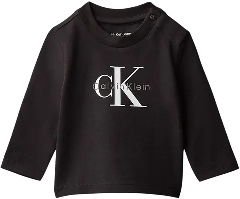 Calvin Klein Neonati Maglietta Maniche Lunghe Monogram con Scollo Rotondo, Nero (CK