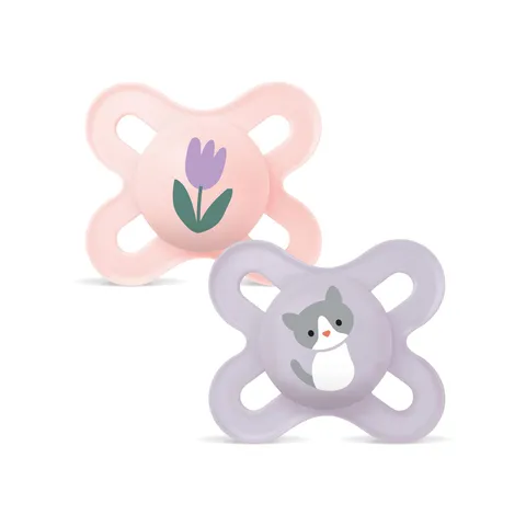 MAM Original Start Succhietto 0-2 Mesi (Set da 2), Ciuccio MAM 0-2 mesi con tettarella ortodontica in silicone, Kit da 2 accessori neonato con porta ciuccio sterilizzatore, Rosa/Neutro