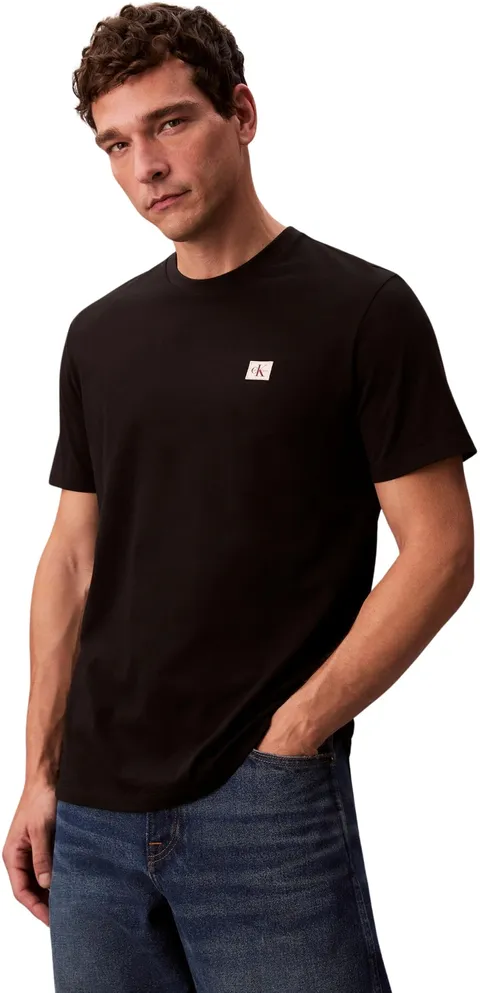 Calvin Klein Uomo T-Shirt Maniche Corte Badge Jersey Classic Tee in Cotone, Nero (Black), S