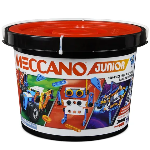 Bandai - Meccano Junior Barile 150 pezzi - Kit di Costruzione 5 Modelli, 2 attrezzi